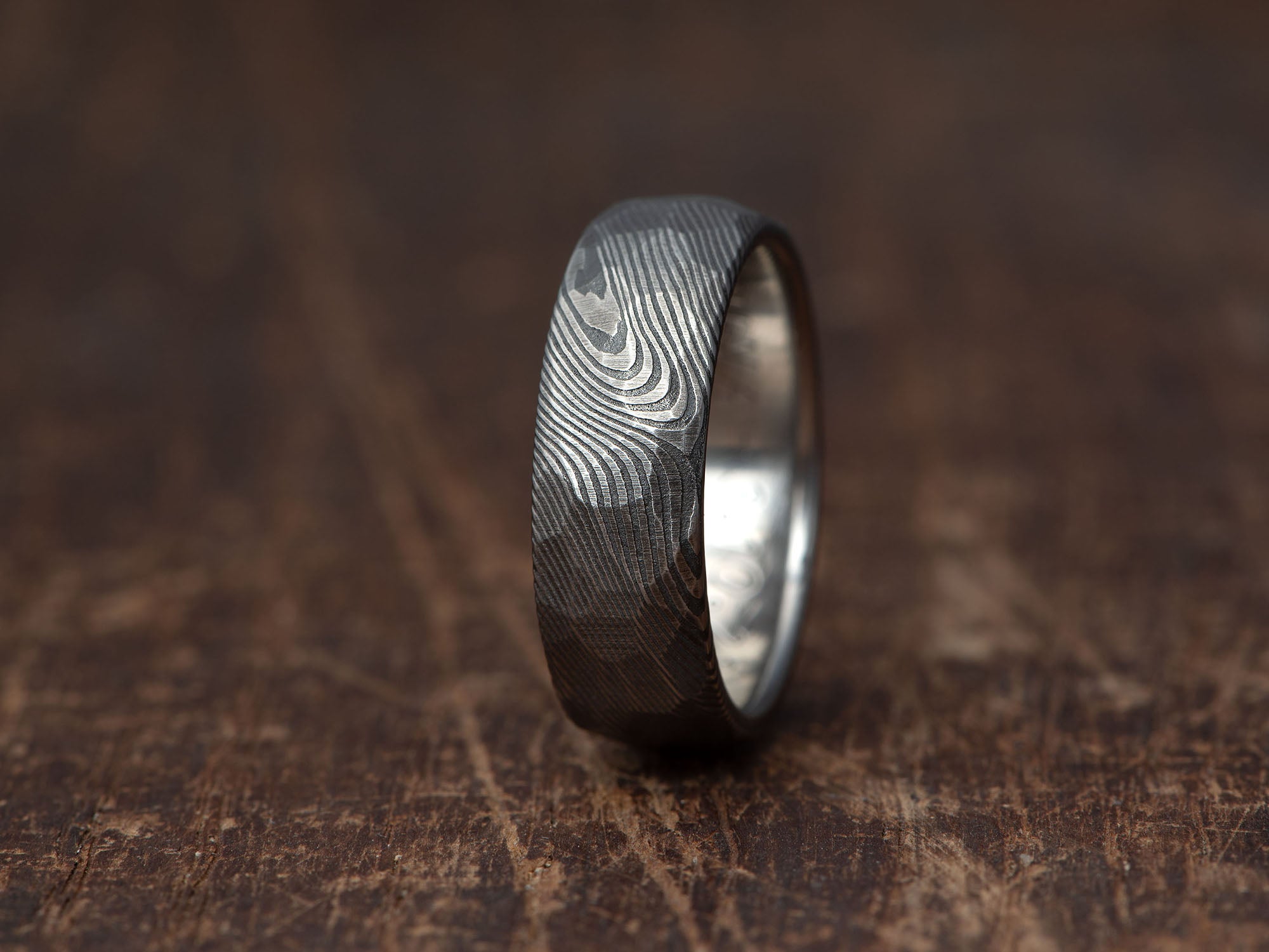 Prstan - Damaščansko jeklo Obsidian - Simon Vida Jewelry