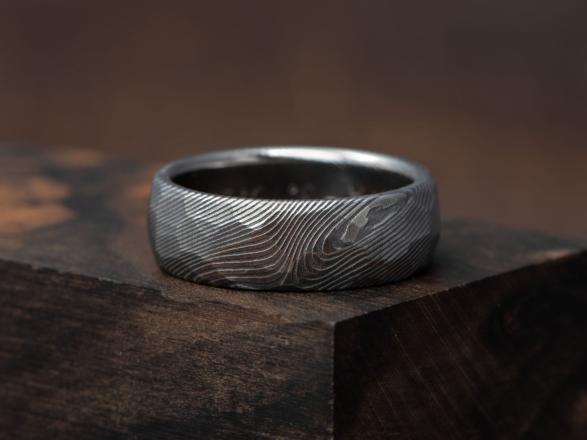 Prstan - Damaščansko jeklo Obsidian - Simon Vida Jewelry