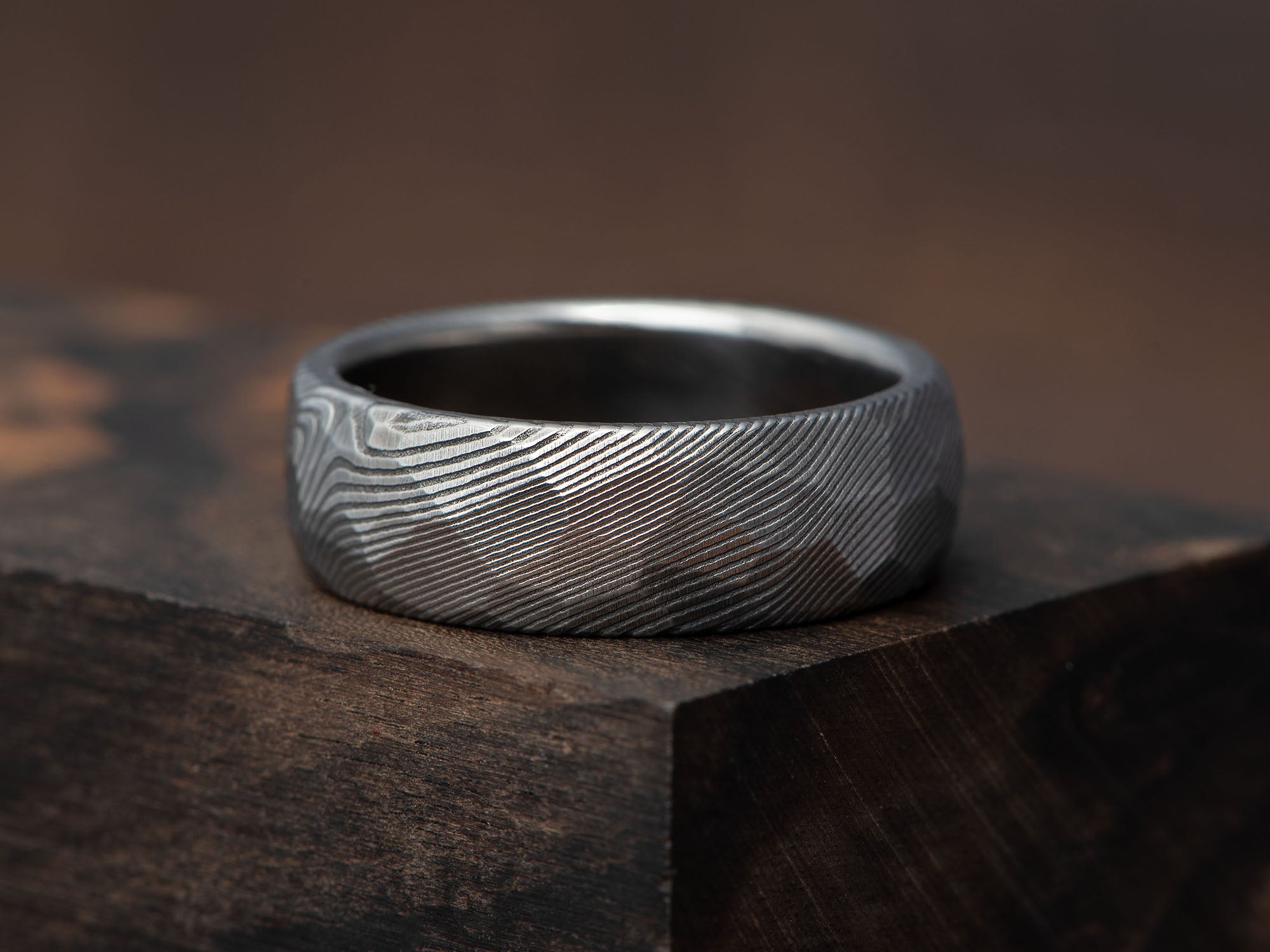 Prstan - Damaščansko jeklo Obsidian - Simon Vida Jewelry