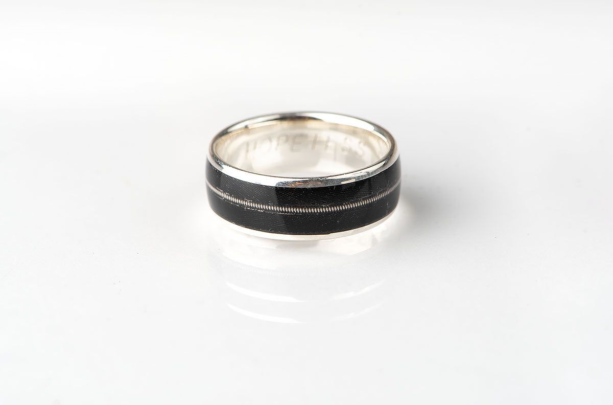 Prstan - srebro, SREBRNA kitarska struna, LP gramofonska plošča - Simon Vida Jewelry