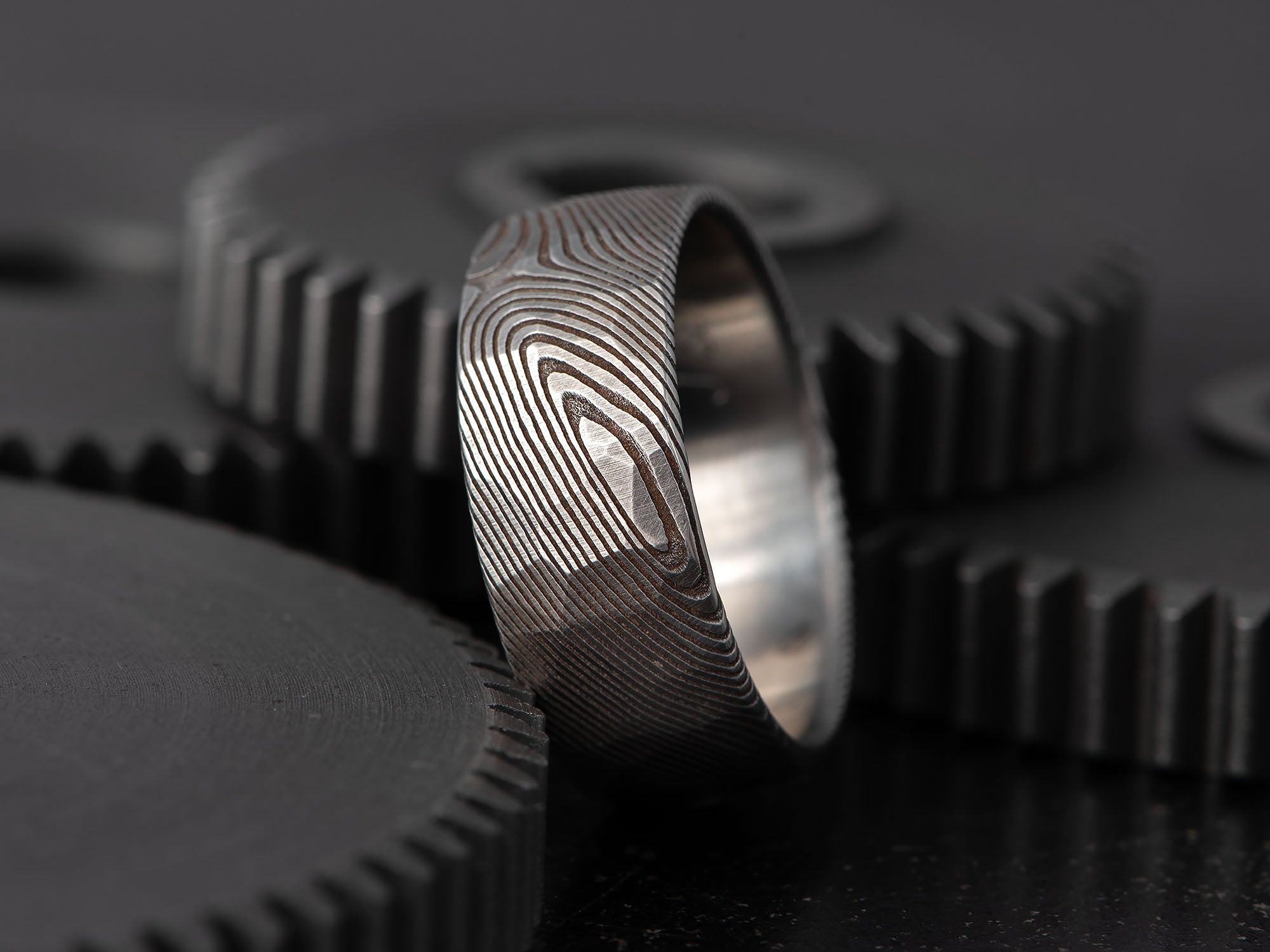 Prstan - Damaščansko jeklo Obsidian - Simon Vida Jewelry