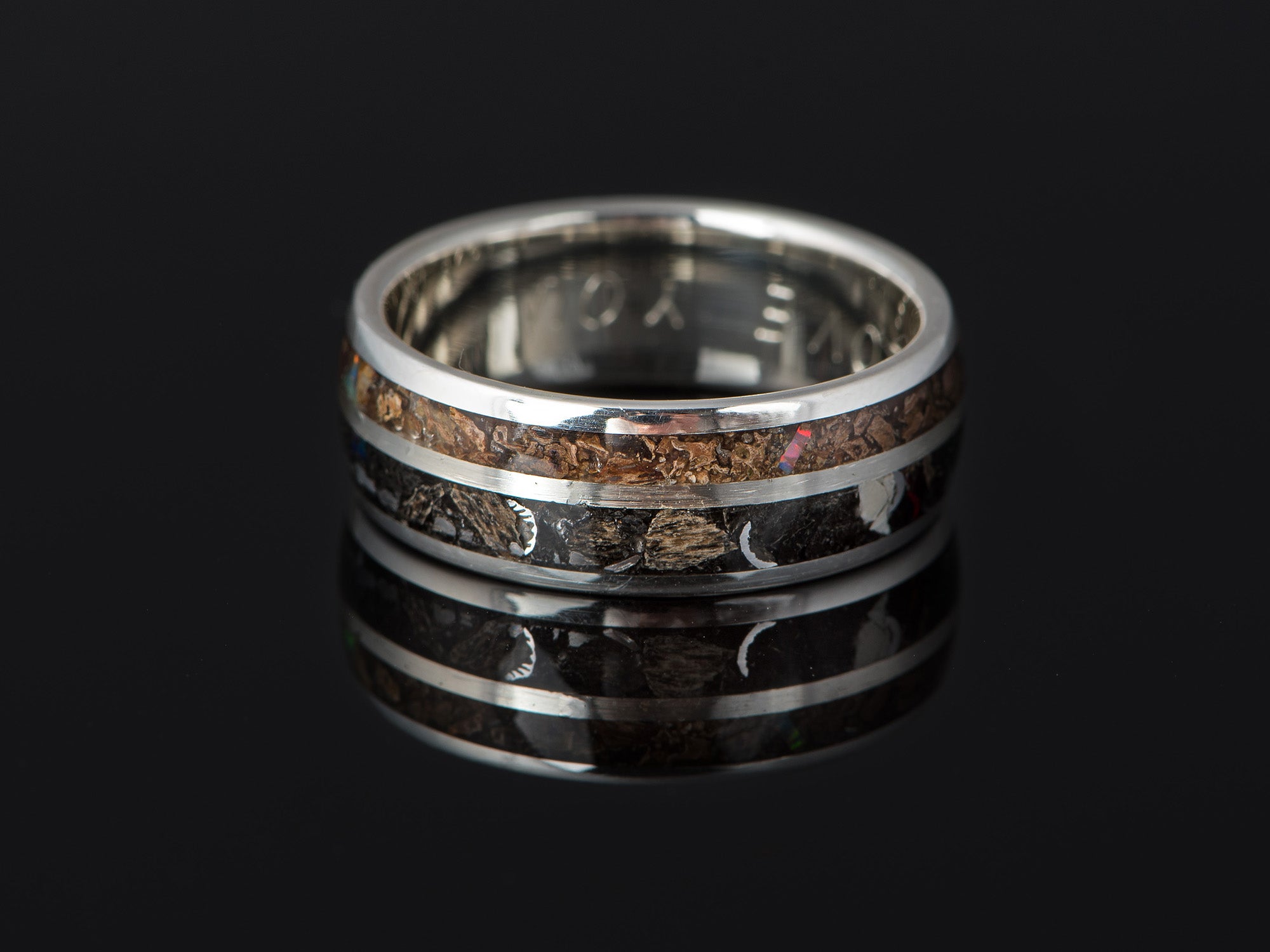 Prstan Apokalipsa - Srebro, Meteorit, Fosil, Opal - Simon Vida Jewelry