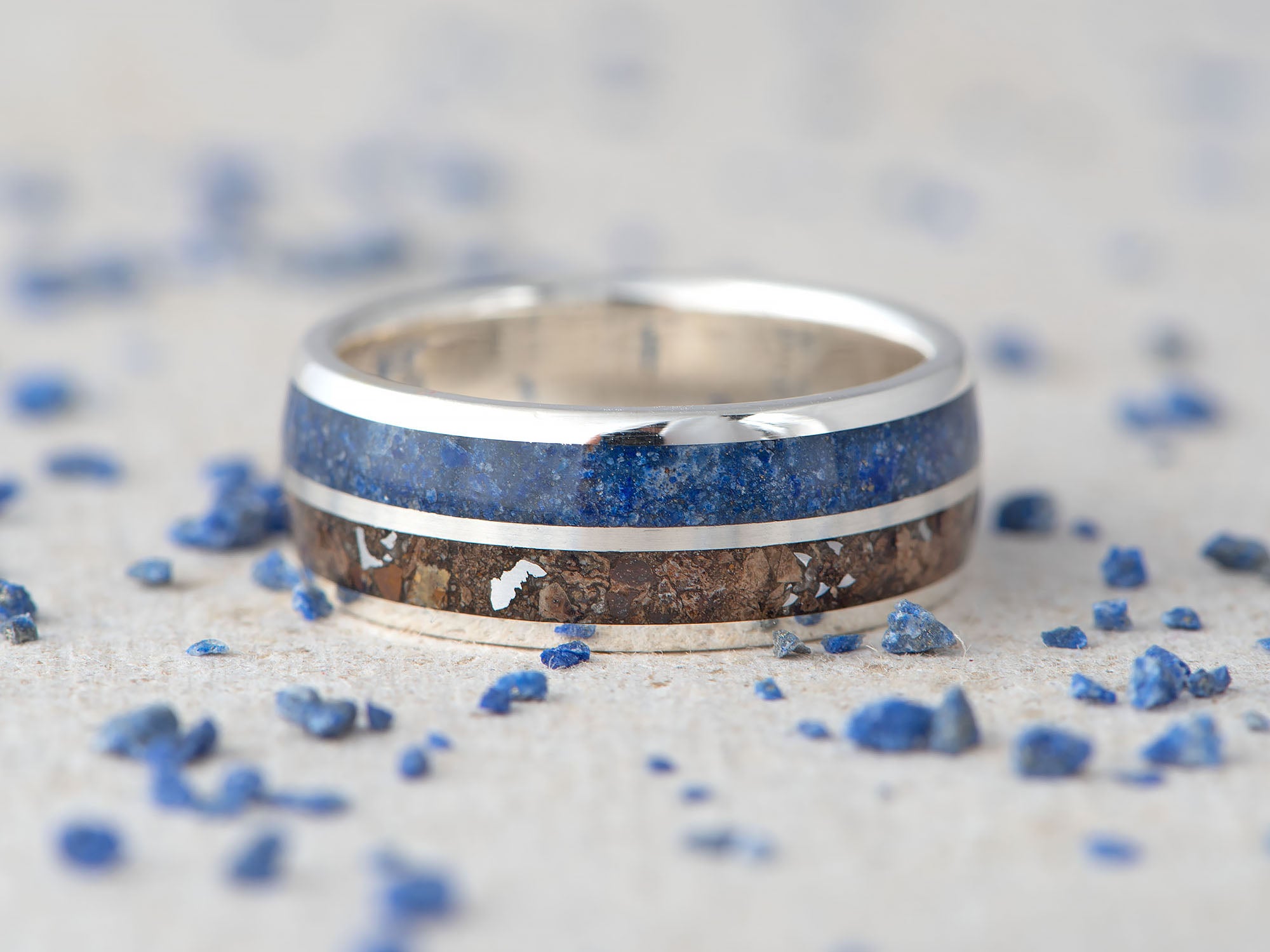 Prstan Apokalipsa LAPIS - Srebro, Meteorit, Fosil, Lapis Lazuli - Simon Vida Jewelry