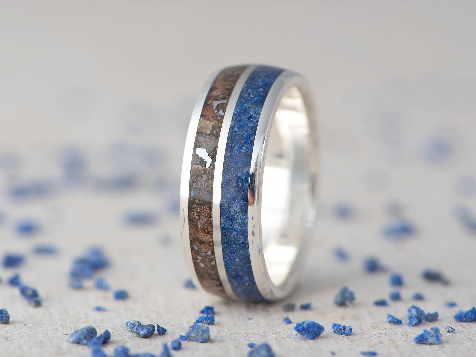 Prstan Apokalipsa LAPIS - Srebro, Meteorit, Fosil, Lapis Lazuli - Simon Vida Jewelry