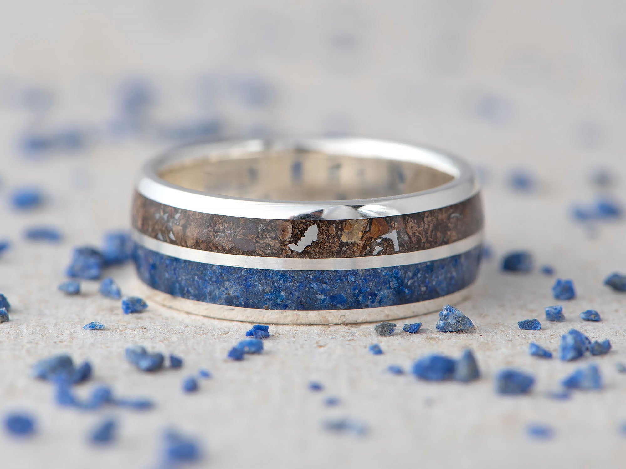 Prstan Apokalipsa LAPIS - Srebro, Meteorit, Fosil, Lapis Lazuli - Simon Vida Jewelry