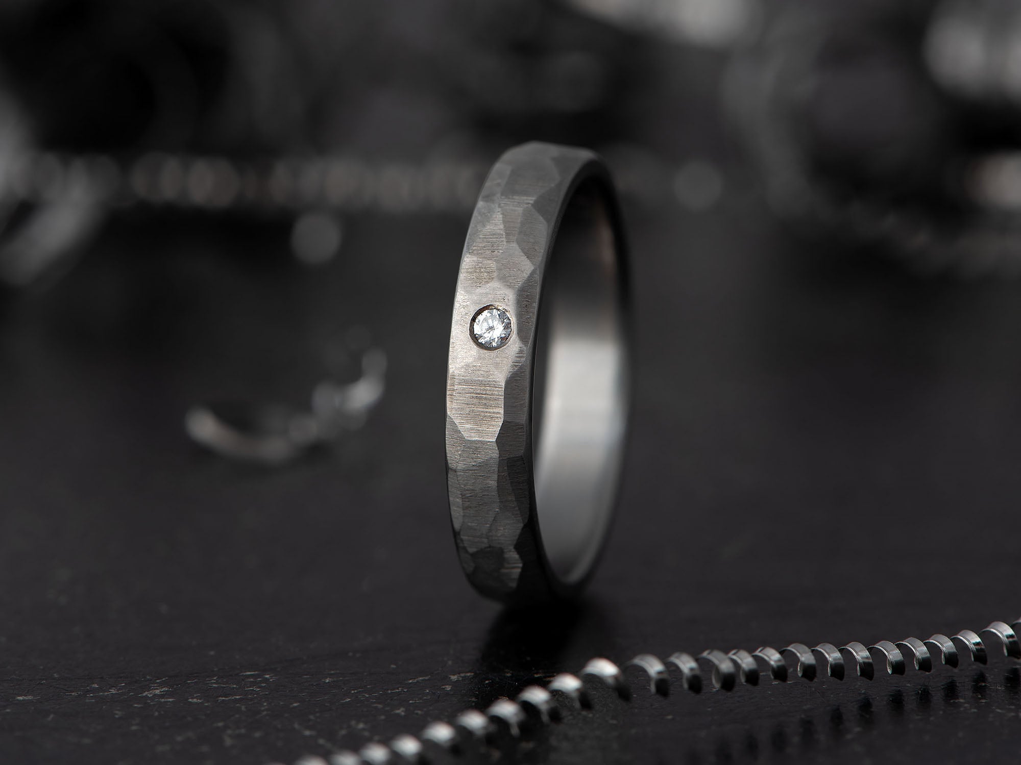 Prstan - Titan, Brušeni z DIAMANTOM - Simon Vida Jewelry