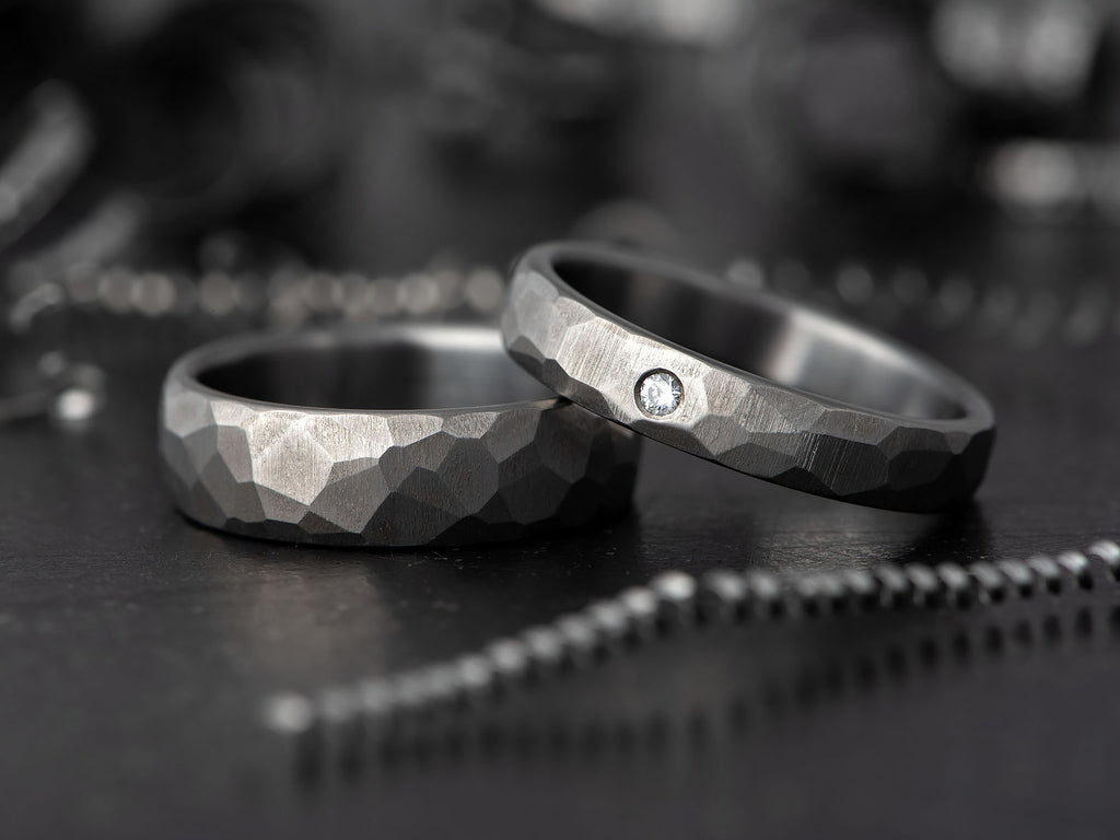 Poročni Prstan Par - Titan, Brušeni z DIAMANTOM - Simon Vida Jewelry